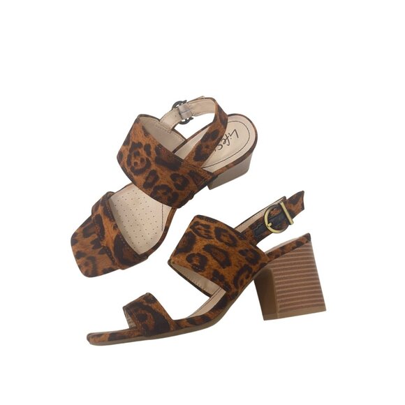 LifeStride TEDDI Women SZ 7W Leopard Print Open-Toe Block Heel Sandal Faux Suede - Picture 14 of 14